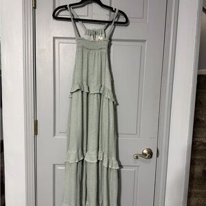 Entro Elegant Sage Green Maxi Dress tiered and flowy